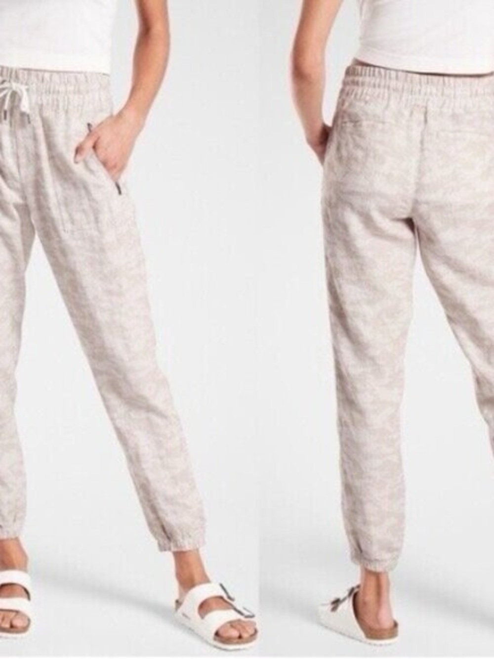 Athleta Light Tan Drawstring Linen-Blend Jogger Pants